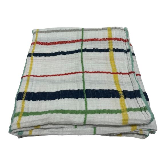Little Unicorn Multicolor Plaid Cotton Muslin Swaddle Baby Blanket Yellow Blue - Picture 1 of 5